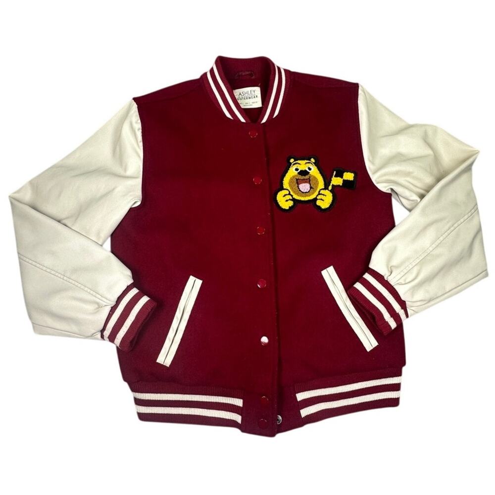 Ashley Varsity Bomber Jacket Faux Leather Sleeves Letterman